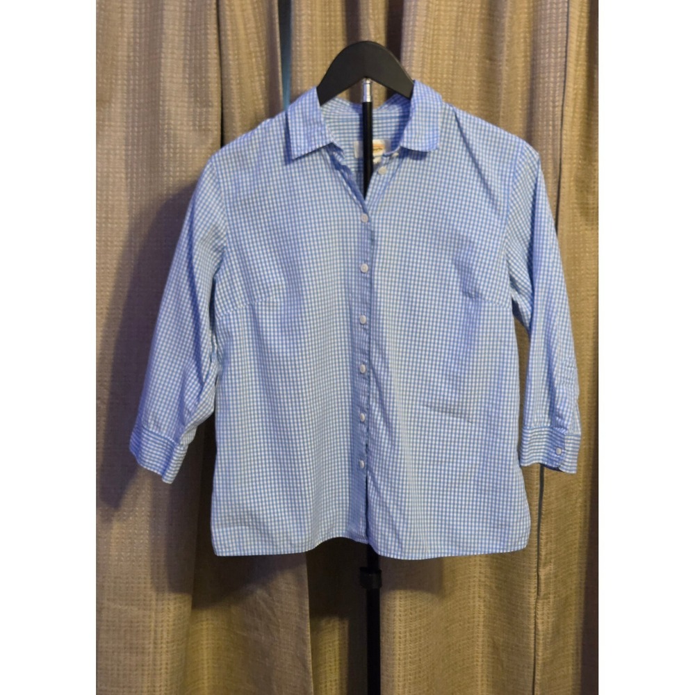 Talbots Blue White Gingham Button Up Shirt Women's Size 8